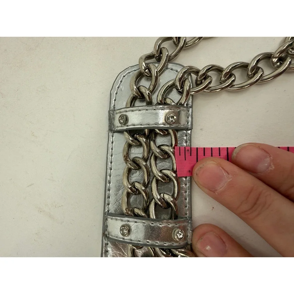 Lulu Beaded Floral Shoulder Bag Silver Leather Trim‎ Chain Strap Y2K Boho